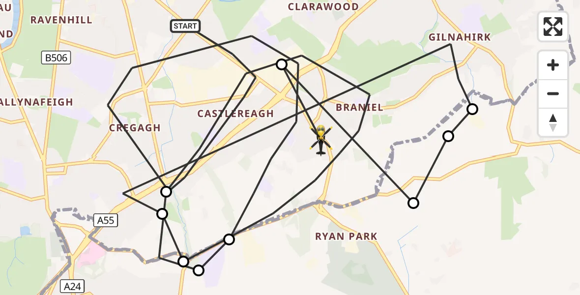 Flight route Police Helicopter Belfast City District - Belfast City District, 09 October 2026, 12:51