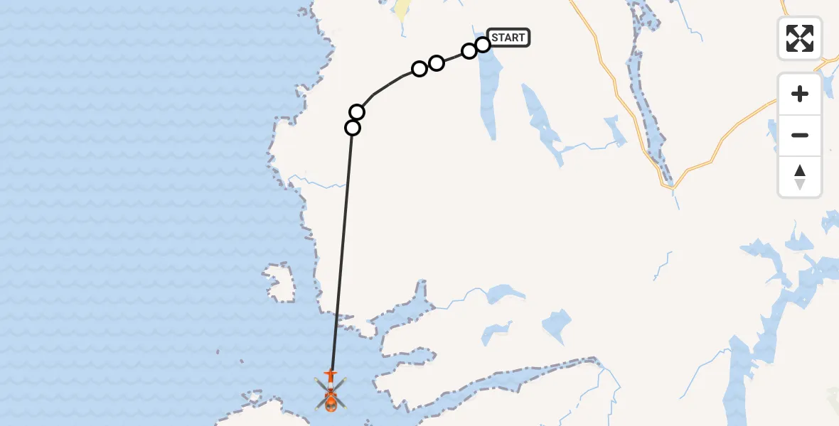 Flight route Coastguard Helicopter Àirighean Ghunnarstail - North Atlantic Ocean, 09 October 2026, 13:01