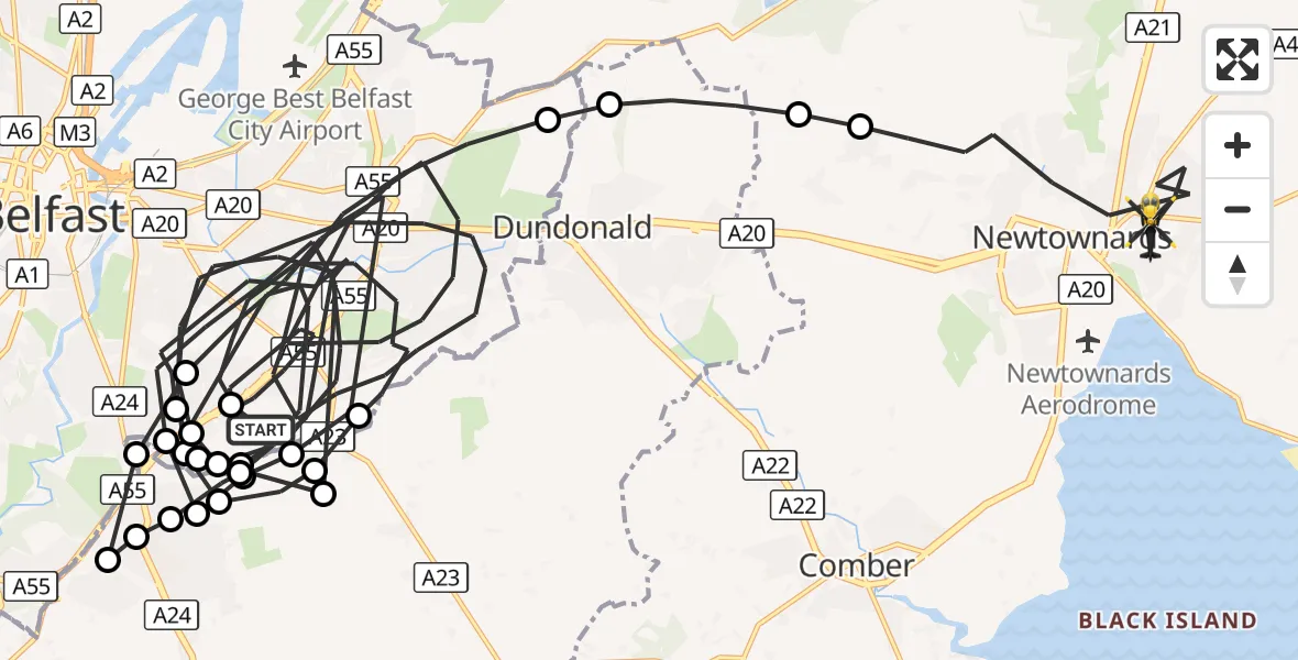 Flight route Police Helicopter Lisburn and Castlereagh District - Newtownards, 09 October 2026, 13:03