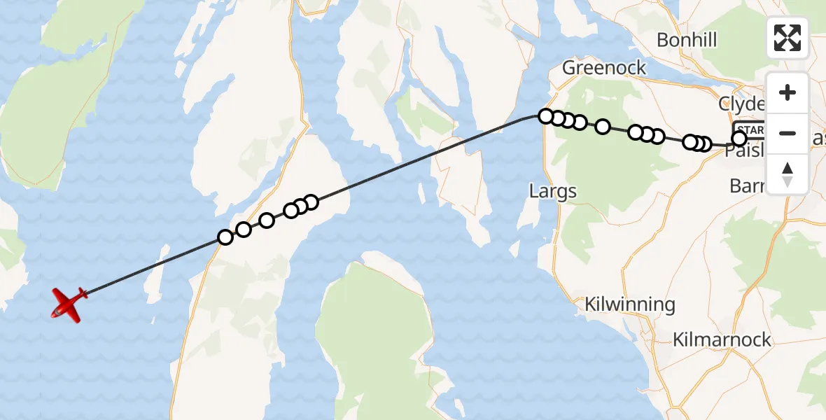 Flight route Air Ambulance Aircraft Glasgow Airport - Inner Seas, 09 October 2026, 13:20