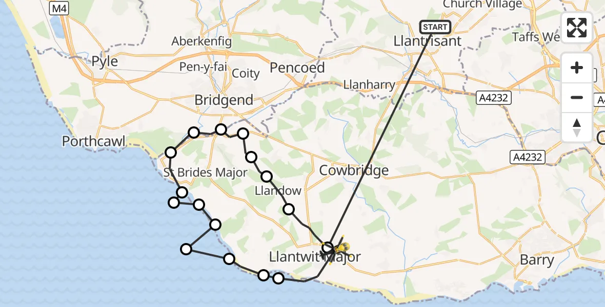 Flight route Police Helicopter Beddau - Llanmaes, 09 October 2026, 13:27