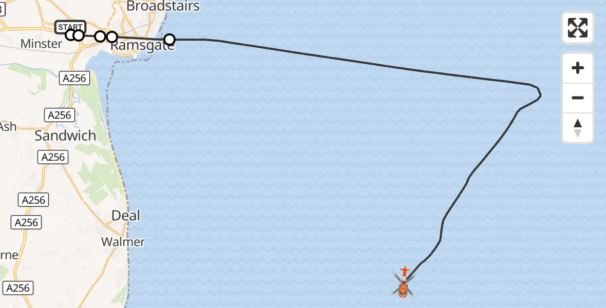 Flight route Coastguard Helicopter Manston Airport - North Sea, 09 October 2026, 13:31