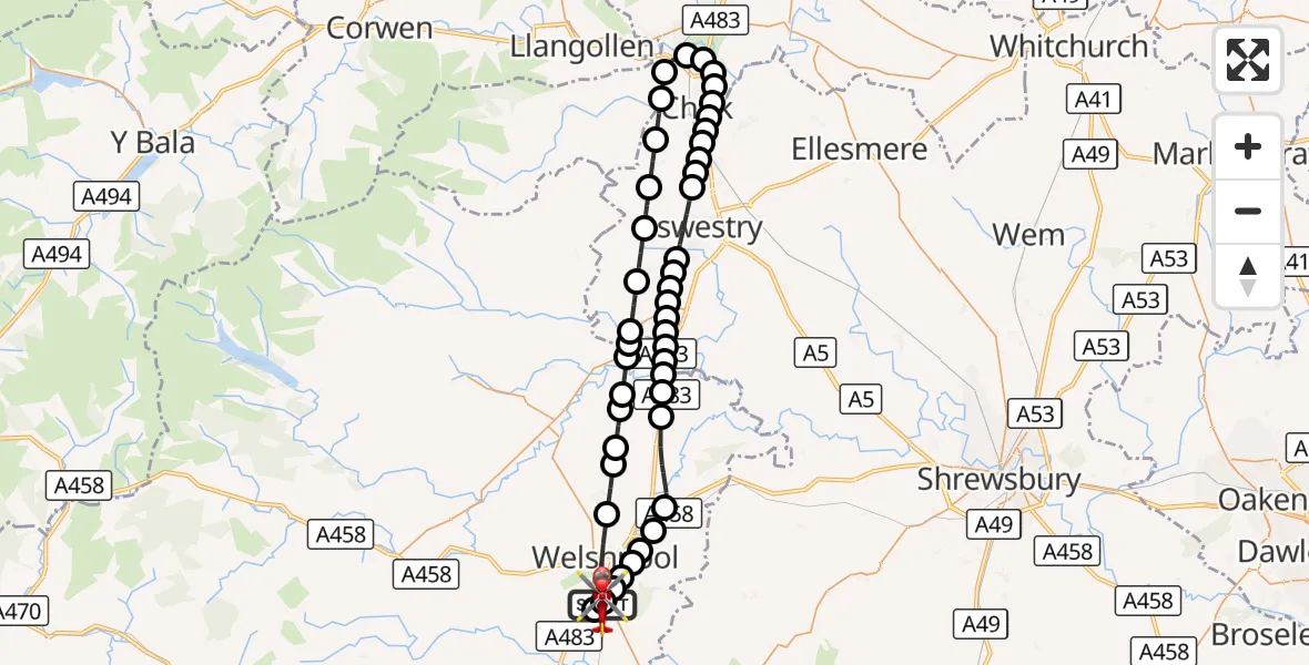 Flight route Air Ambulance Helicopter Welshpool Airport - Welshpool Airport, 09 October 2026, 13:35
