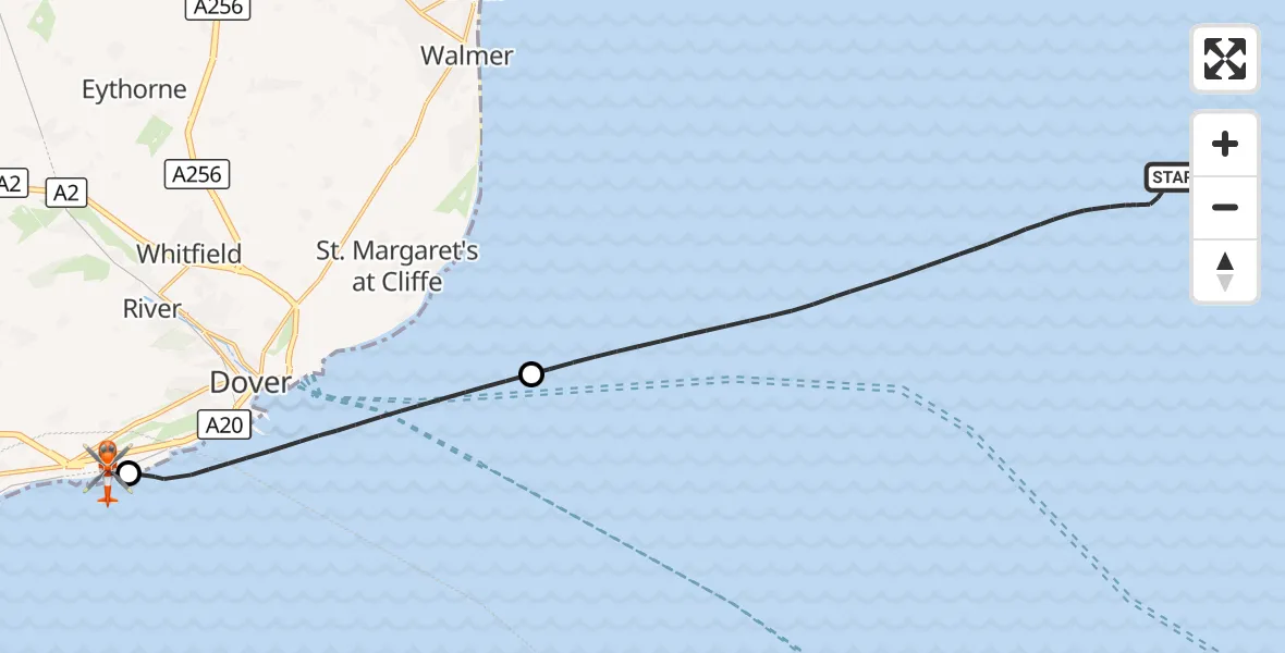 Flight route Coastguard Helicopter North Sea - Dover, 09 October 2026, 14:01