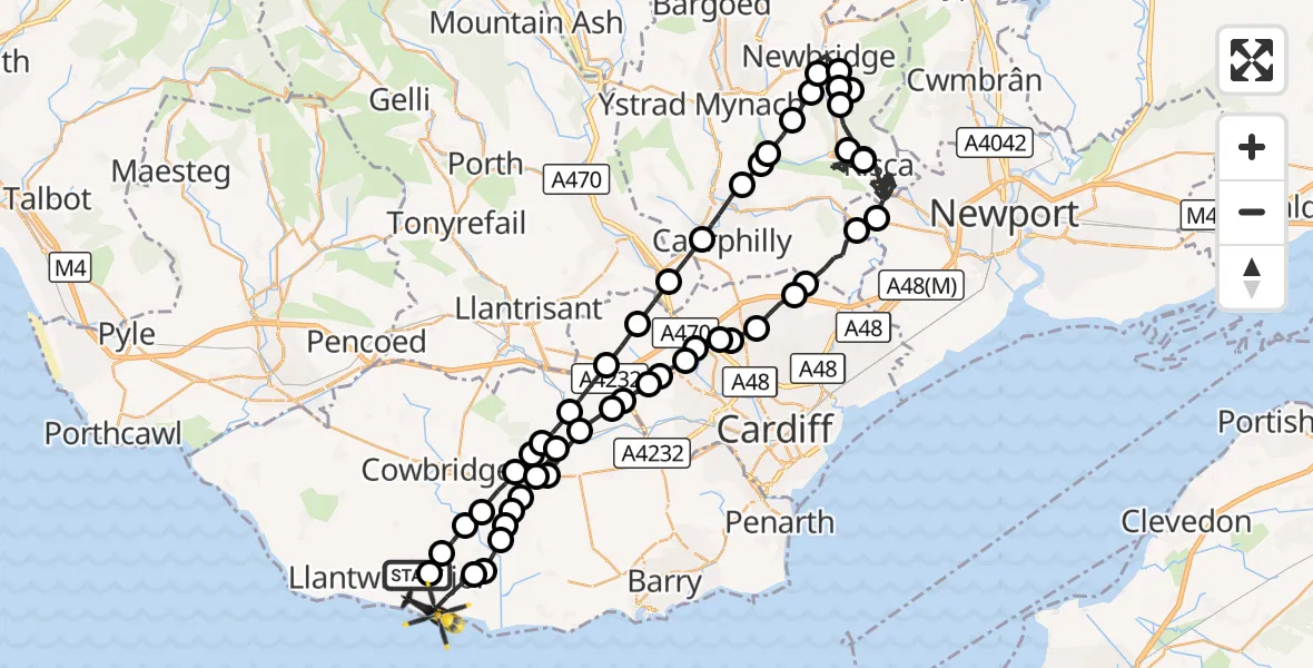 Flight route Police Helicopter Boverton - Boverton, 09 October 2026, 14:11