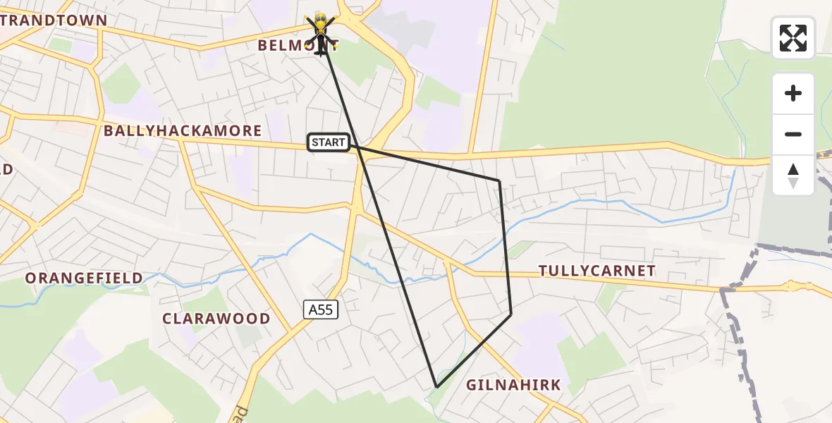 Flight route Police Helicopter Belfast City District - Belfast City District, 09 October 2026, 14:13
