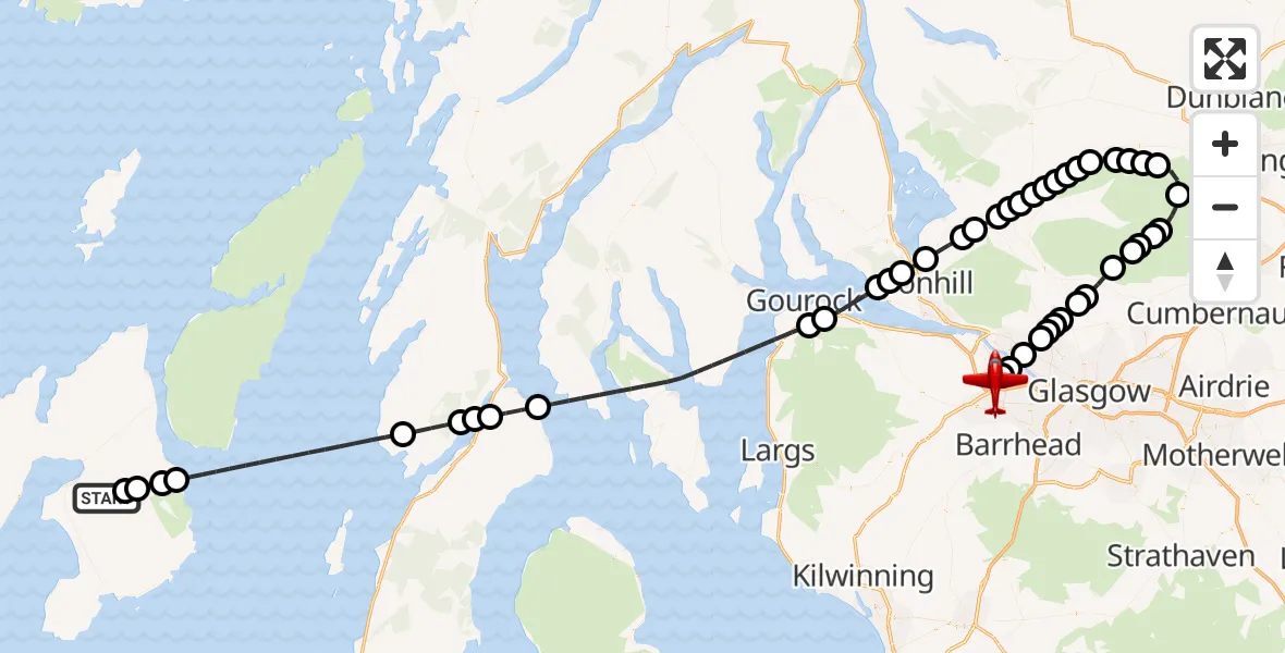 Flight route Air Ambulance Aircraft Cluanach - Glasgow Airport, 09 October 2026, 14:21