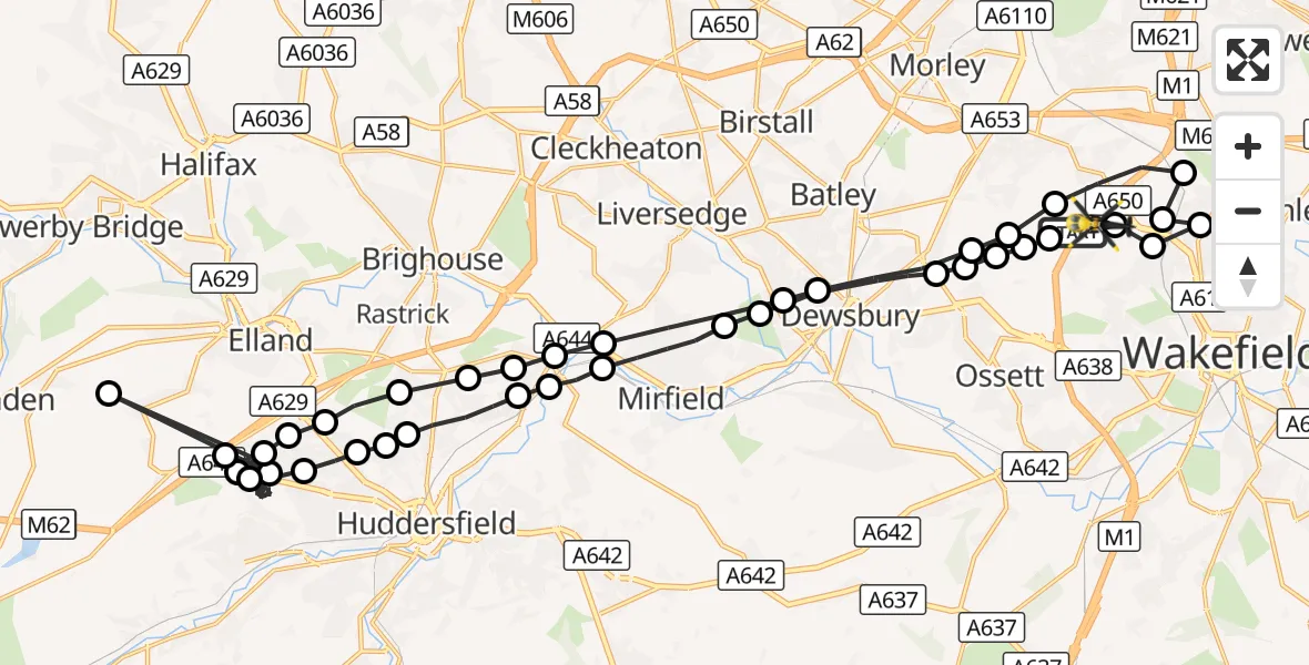 Flight route Police Helicopter East Ardsley - East Ardsley, 09 October 2026, 14:32