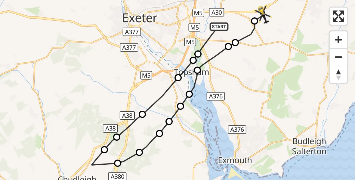 Flight route Police Helicopter Clyst St Mary - Rockbeare, 09 October 2026, 14:42