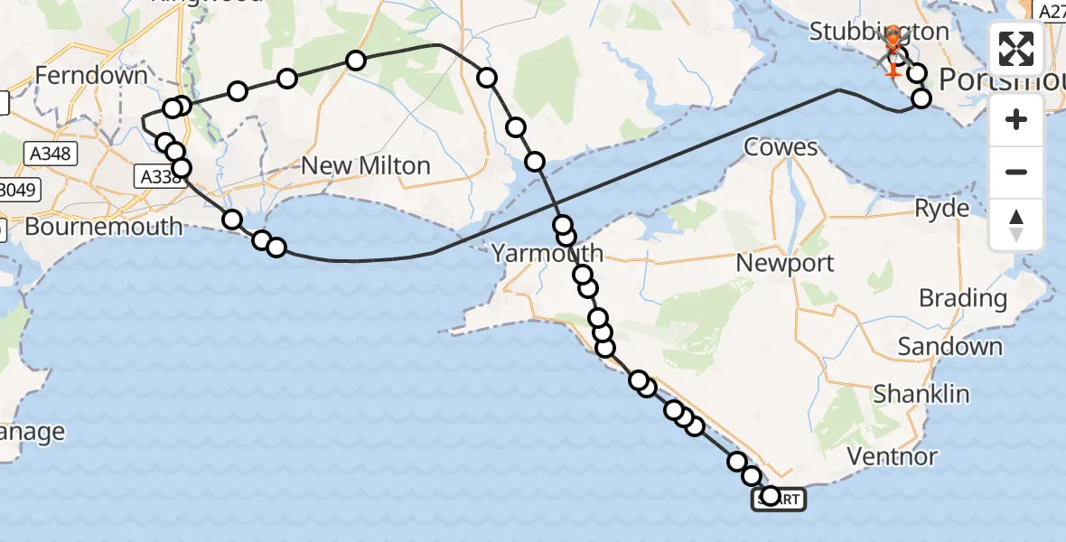 Flight route Coastguard Helicopter Niton - Solent Airport, 09 October 2026, 14:57