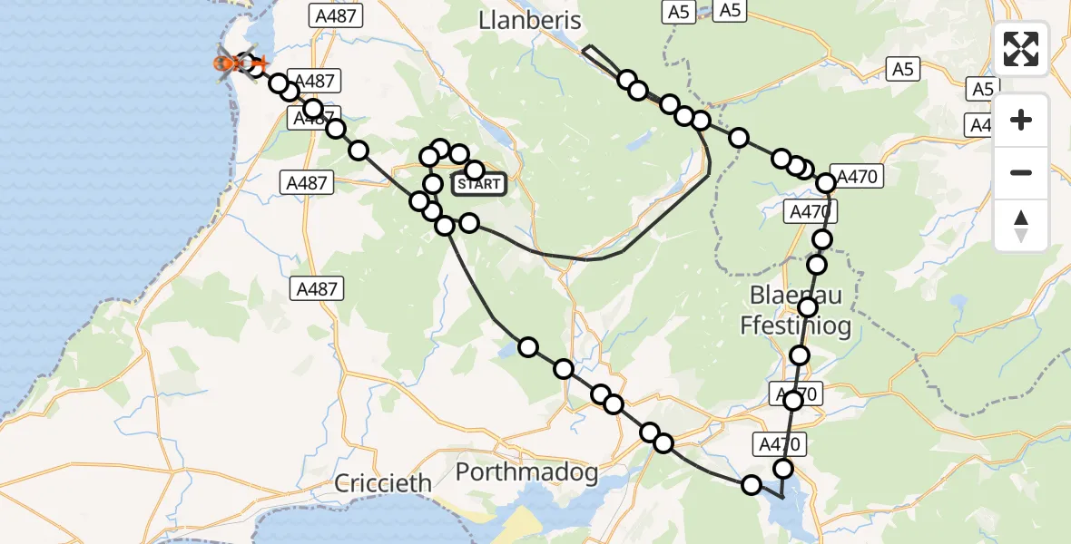 Flight route Coastguard Helicopter Llanllyfni - Caernarfon Airport, 09 October 2026, 14:58