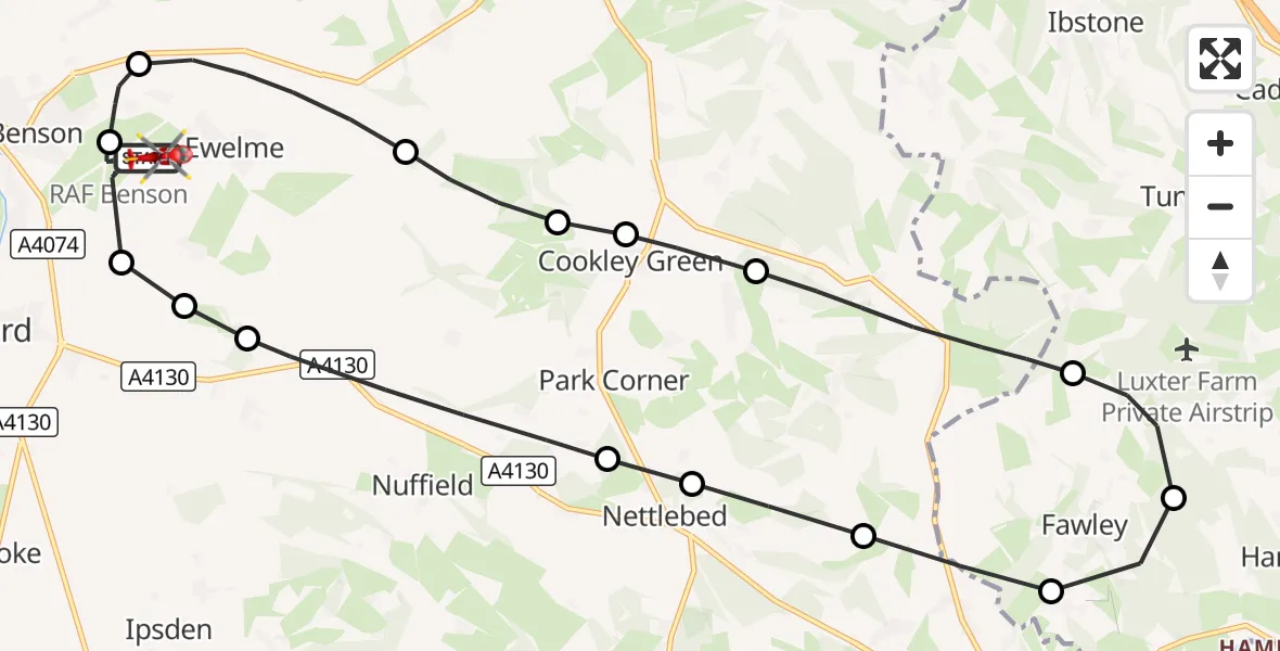 Flight route Air Ambulance Helicopter RAF Benson - RAF Benson, 09 October 2026, 15:12
