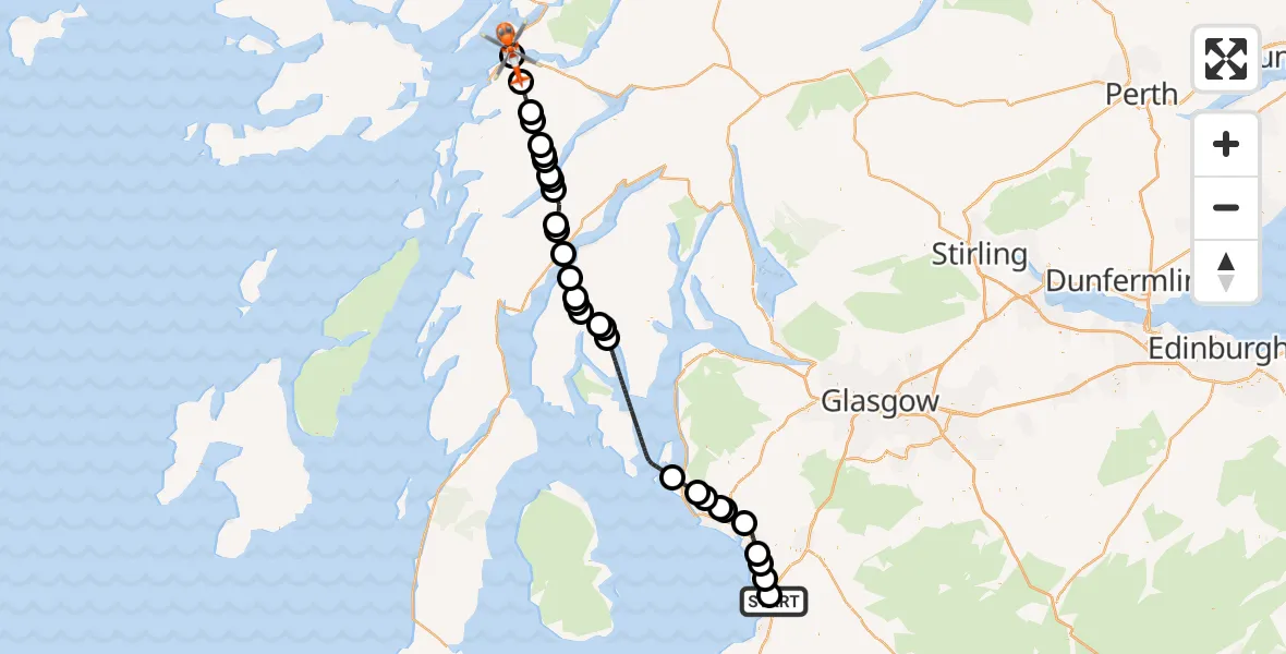 Flight route Coastguard Helicopter Glasgow Prestwick Airport - Oban Airport, 09 October 2026, 15:41