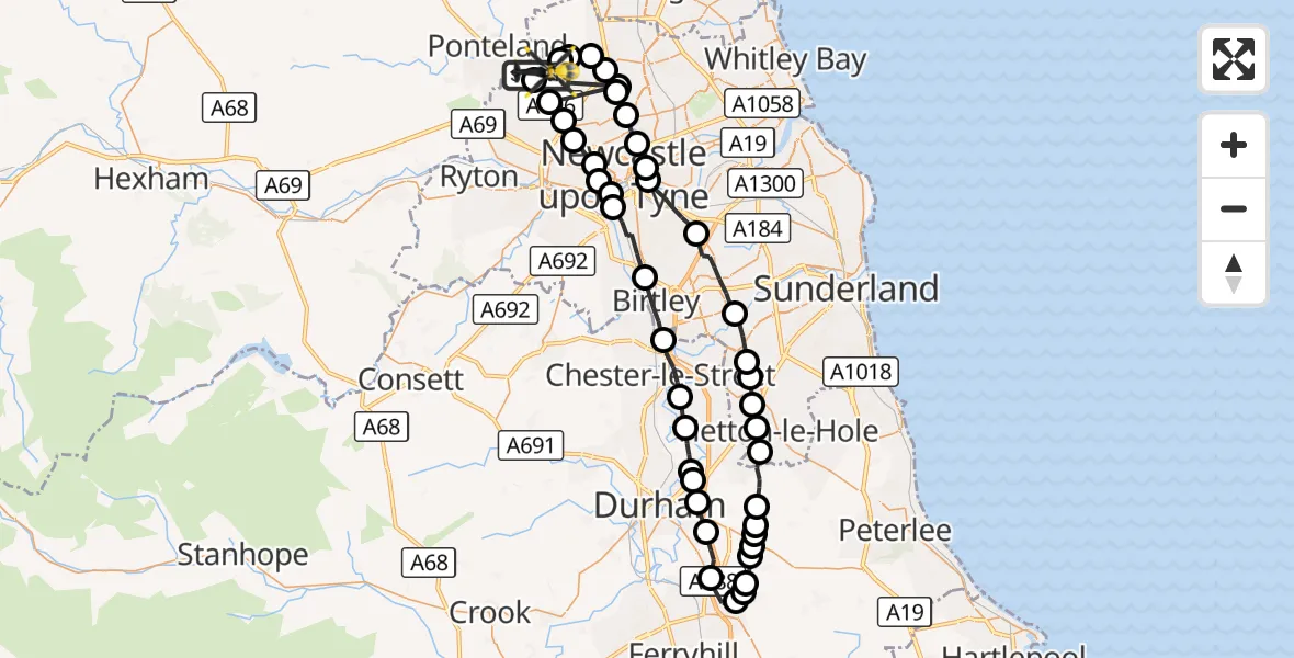 Flight route Police Helicopter Newcastle International Airport - Newcastle International Airport, 09 October 2026, 16:25