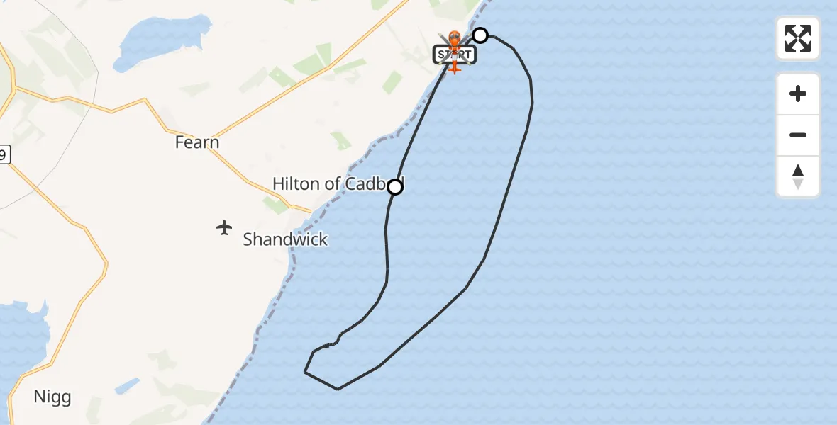 Flight route Coastguard Helicopter Hilton of Cadboll - Hilton of Cadboll, 09 October 2026, 17:48