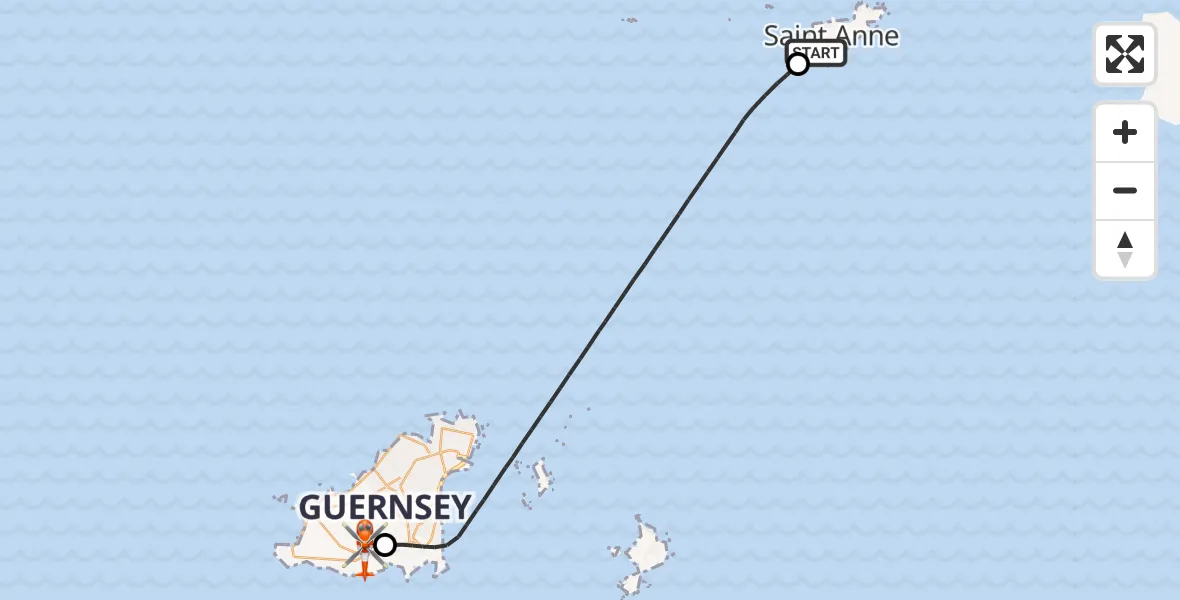Flight route Coastguard Helicopter Alderney Airport - Guernsey Airport, 09 October 2026, 17:55