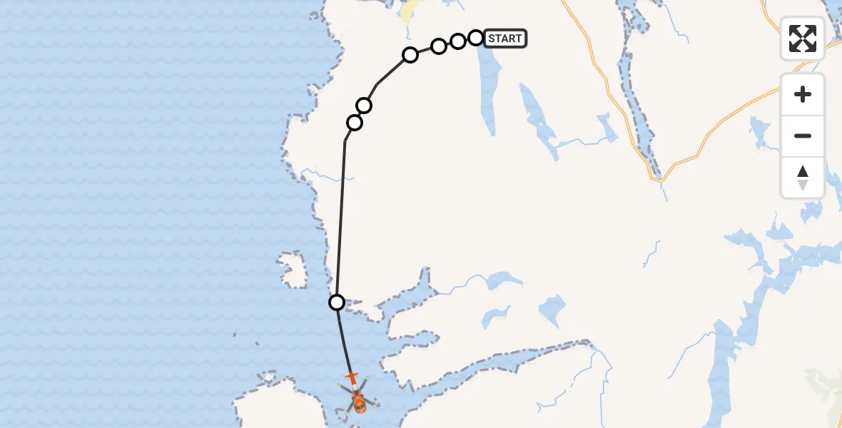 Flight route Coastguard Helicopter Àirighean Ghunnarstail - North Atlantic Ocean, 09 October 2026, 18:13