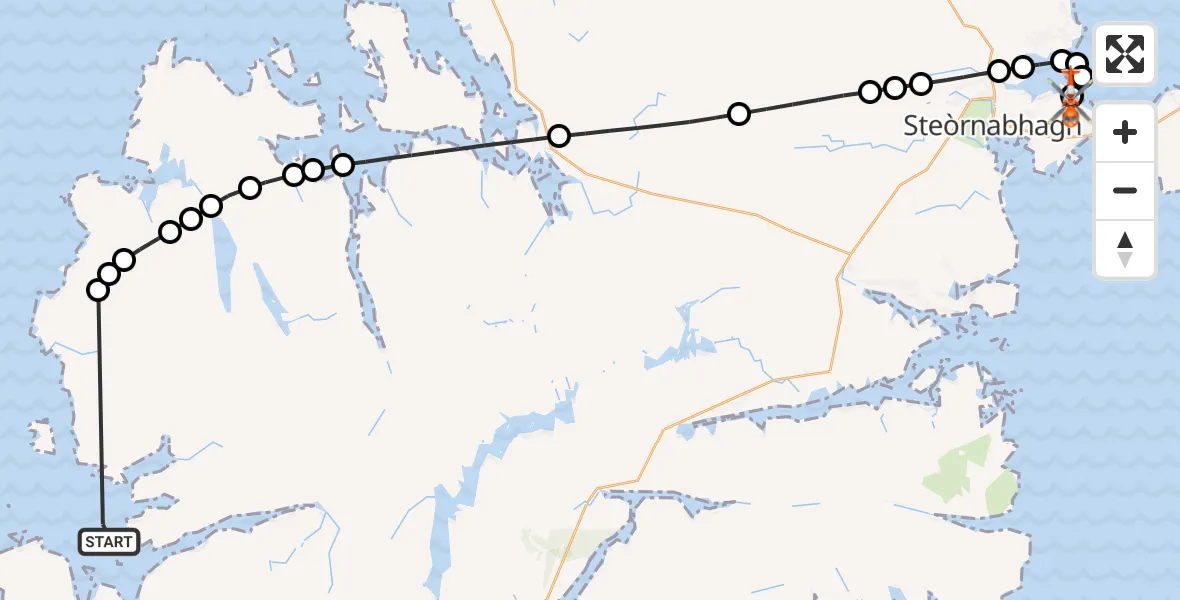 Flight route Coastguard Helicopter North Atlantic Ocean - Stornoway Airport, 09 October 2026, 18:34