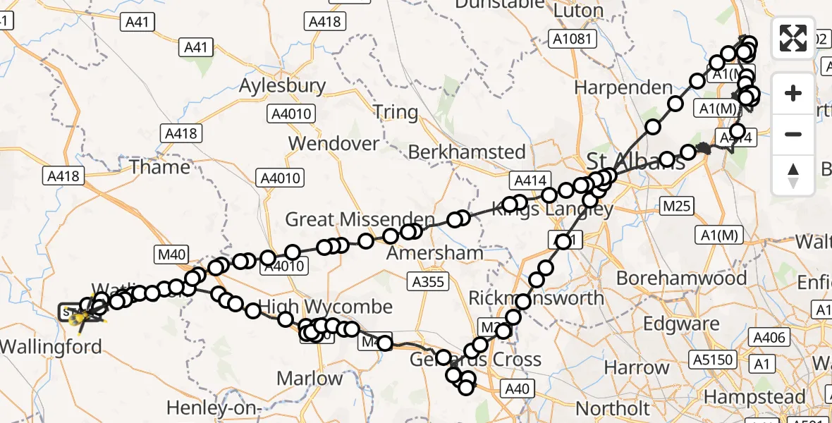 Flight route Police Helicopter RAF Benson - Ewelme, 09 October 2026, 19:30