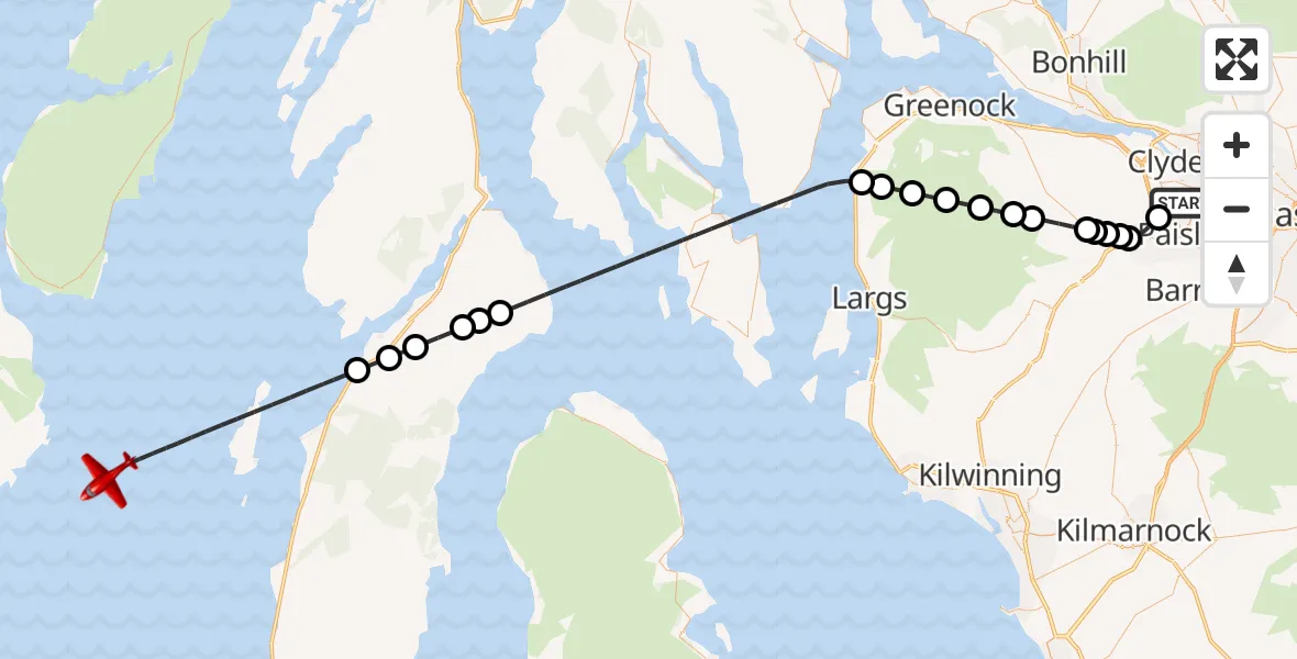 Flight route Air Ambulance Aircraft Glasgow Airport - Inner Seas, 09 October 2026, 19:47