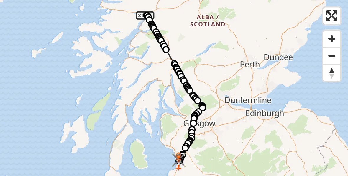 Flight route Coastguard Helicopter Corpach - Glasgow Prestwick Airport, 09 October 2026, 20:07