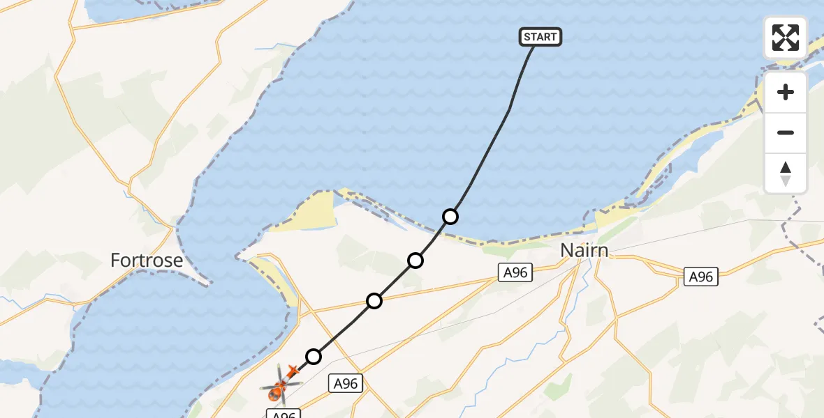 Flight route Coastguard Helicopter North Sea - Inverness Airport, 09 October 2026, 20:28