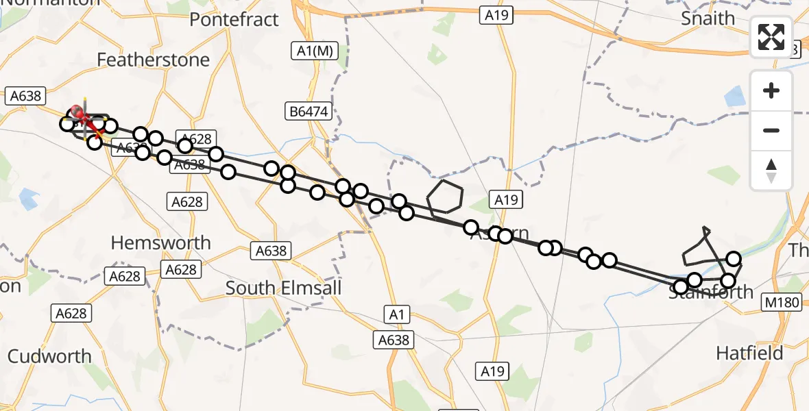 Flight route Air Ambulance Helicopter YAA Nostell Helicopter Port - YAA Nostell Helicopter Port, 09 October 2026, 20:57