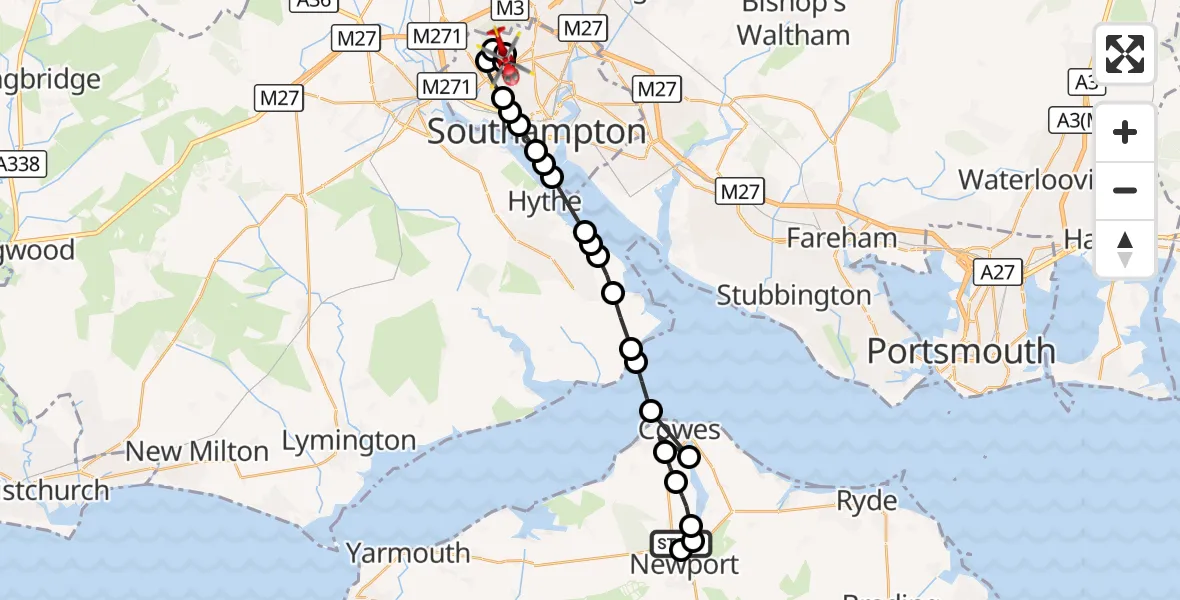 Flight route Air Ambulance Helicopter St Marys Hospital Isle Of Wight - Aldermoor, 09 October 2026, 21:18