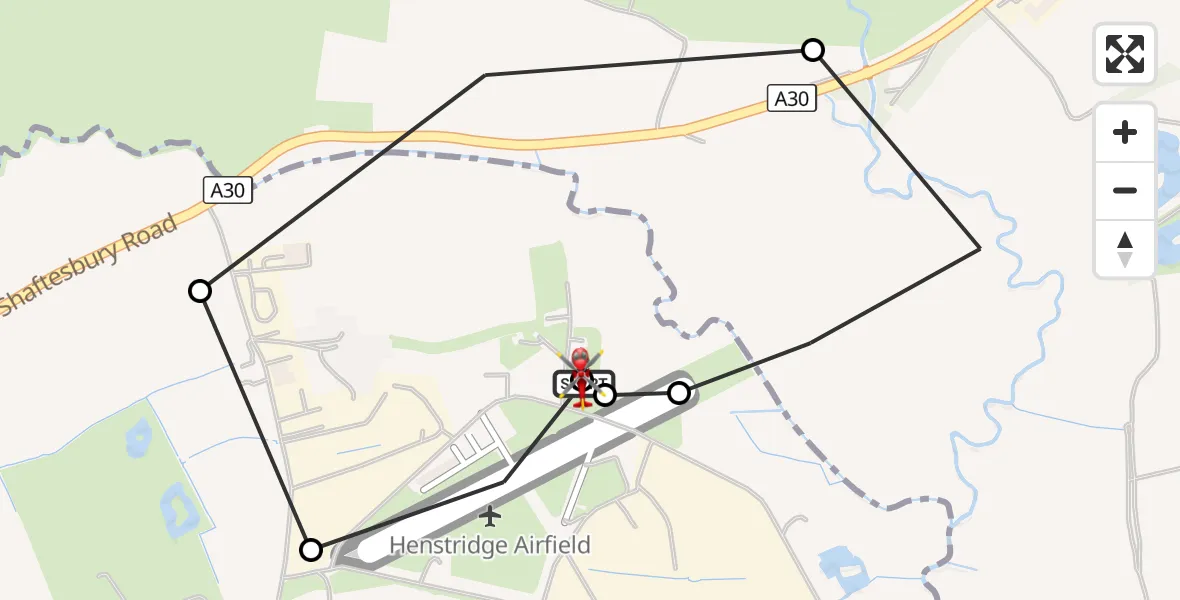 Flight route Air Ambulance Helicopter Henstridge Airfield - Henstridge Airfield, 09 October 2026, 22:42