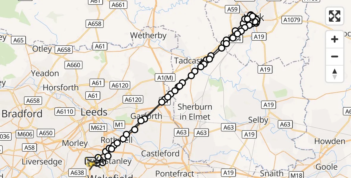 Flight route Police Helicopter East Ardsley - East Ardsley, 10 October 2026, 00:23