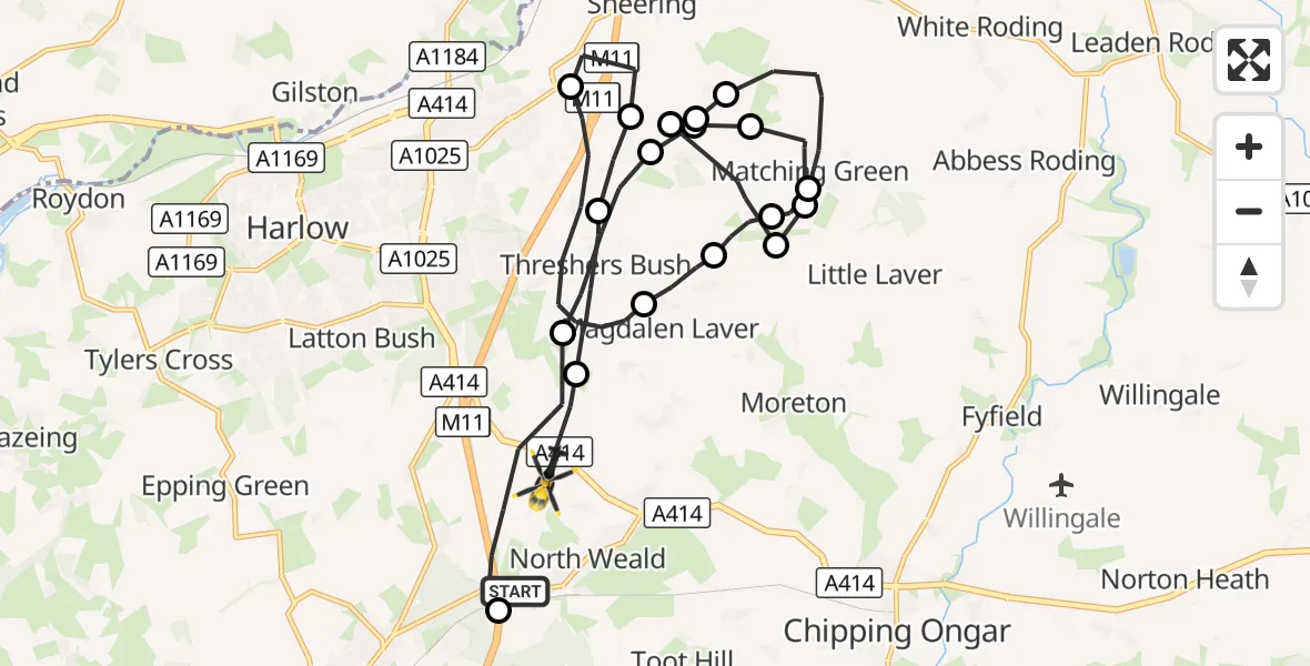 Flight route Police Helicopter North Weald Airfield - North Weald Airfield, 10 October 2026, 01:38
