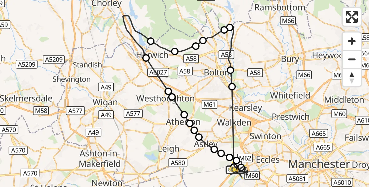 Flight route Police Helicopter Manchester Barton Aerodrome - Manchester Barton Aerodrome, 10 October 2026, 02:04