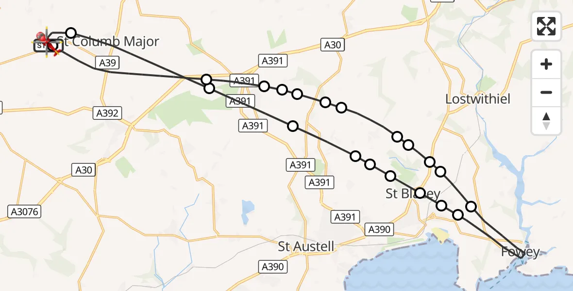 Flight route Air Ambulance Helicopter Cornwall Airport Newquay - Cornwall Airport Newquay, 10 October 2026, 06:25