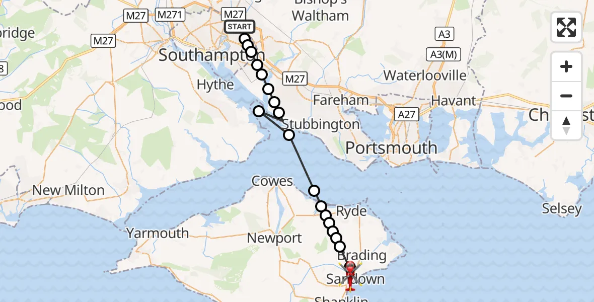 Flight route Air Ambulance Helicopter West End - Sandown, 10 October 2026, 08:10