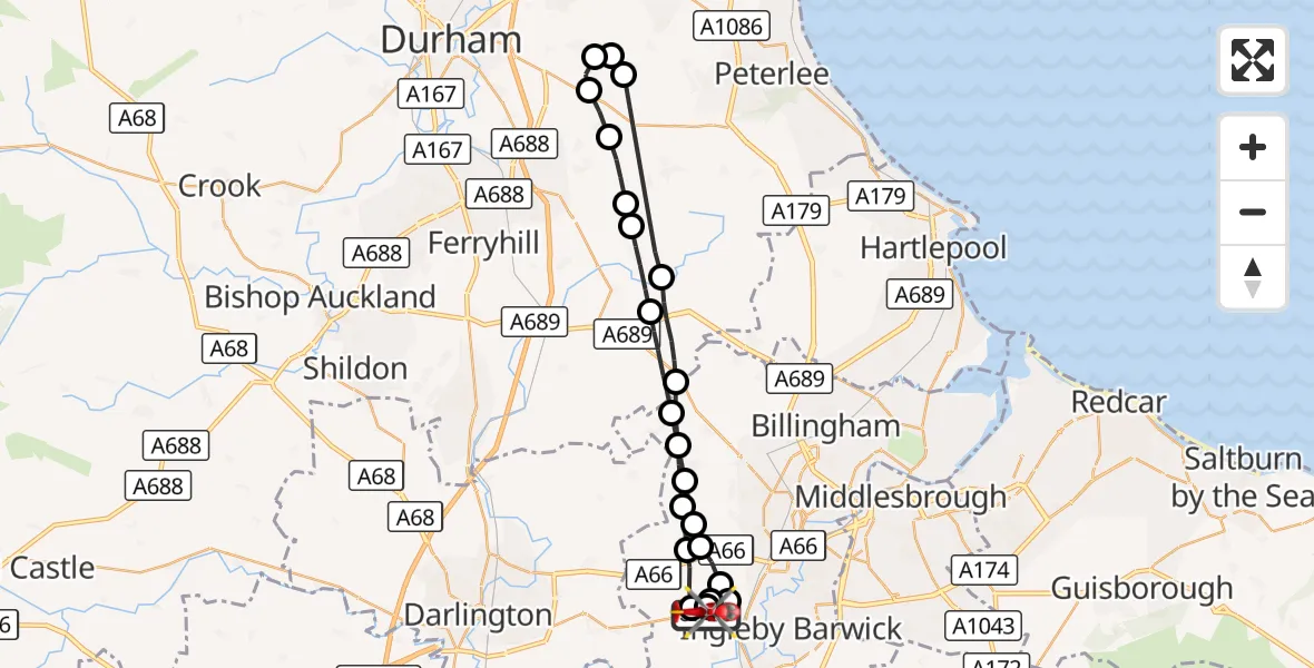Flight route Air Ambulance Helicopter Egglescliffe - Egglescliffe, 10 October 2026, 08:23