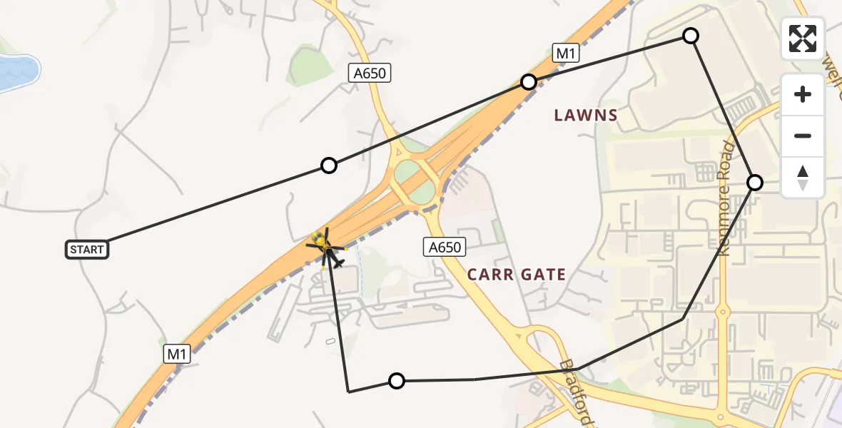 Flight route Police Helicopter East Ardsley - East Ardsley, 10 October 2026, 08:47