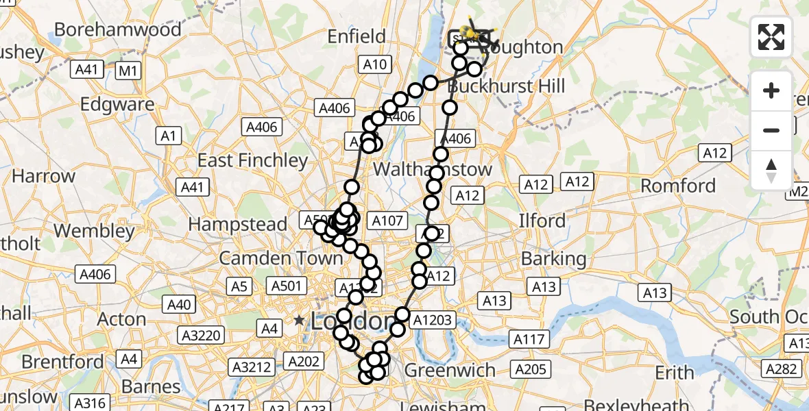 Flight route Police Helicopter Metropolitan Police Air Support Unit Lippitts Hill - Sewardstonebury, 10 October 2026, 10:11