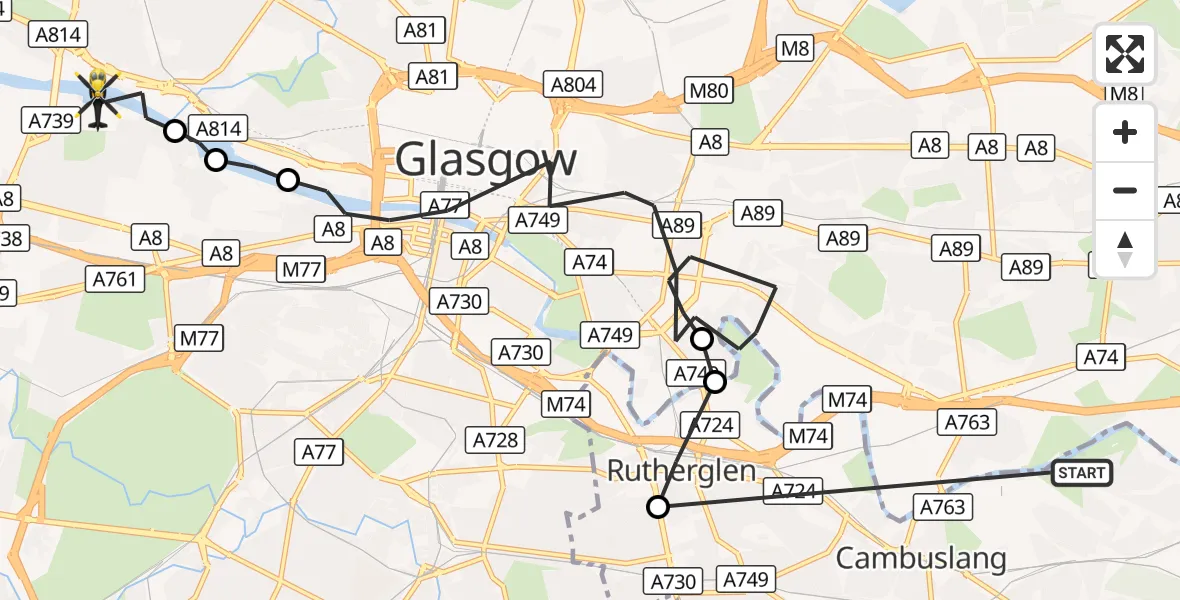 Flight route Police Helicopter Cambuslang - Glasgow, 10 October 2026, 11:33