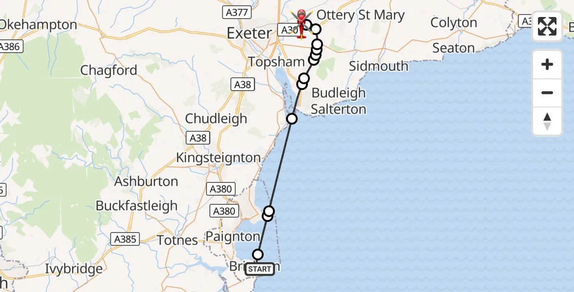 Flight route Air Ambulance Helicopter Brixham - Exeter International Airport, 10 October 2026, 12:10