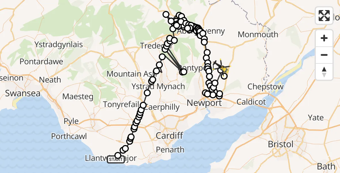 Flight route Police Helicopter Boverton - Usk, 10 October 2026, 12:24