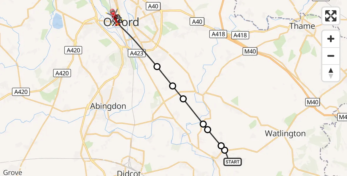 Flight route Air Ambulance Helicopter RAF Benson - Oxford, 10 October 2026, 12:26