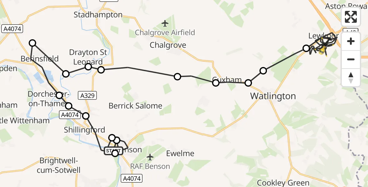 Flight route Police Helicopter Benson - Lewknor, 10 October 2026, 13:18