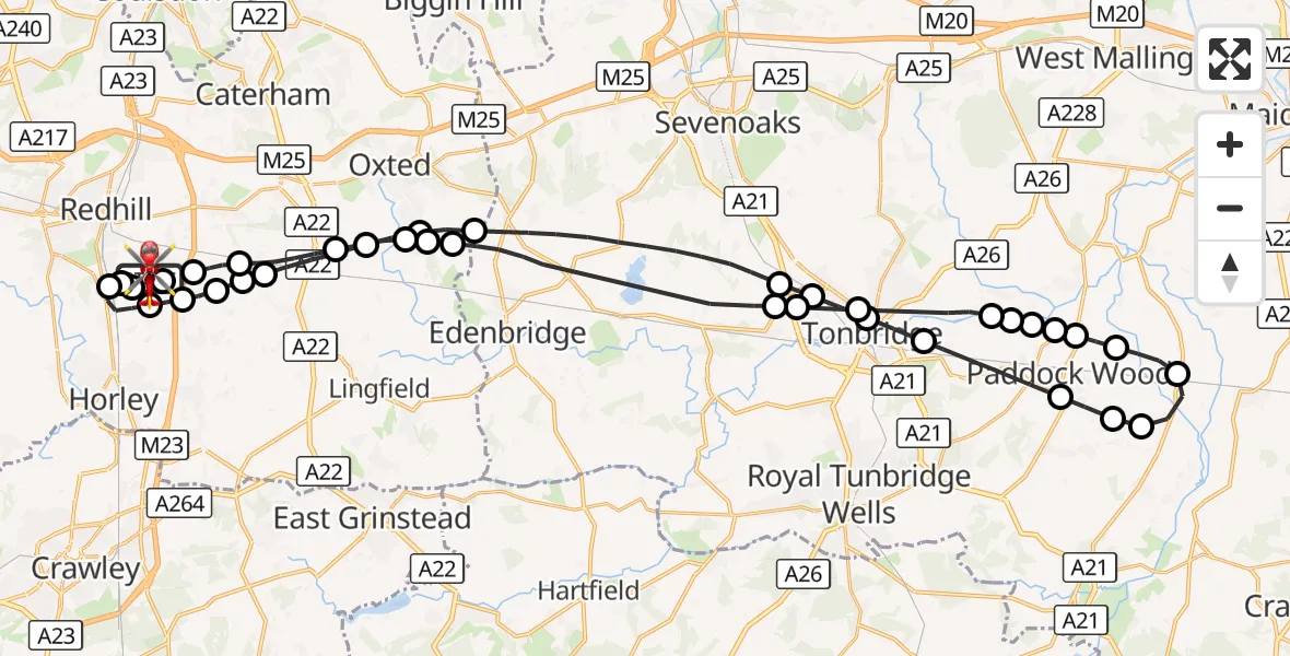 Flight route Air Ambulance Helicopter Redhill Aerodrome - Redhill Aerodrome, 10 October 2026, 13:30