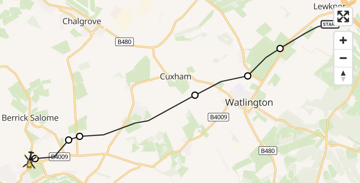 Flight route Police Helicopter Lewknor - Berrick Salome, 10 October 2026, 13:37