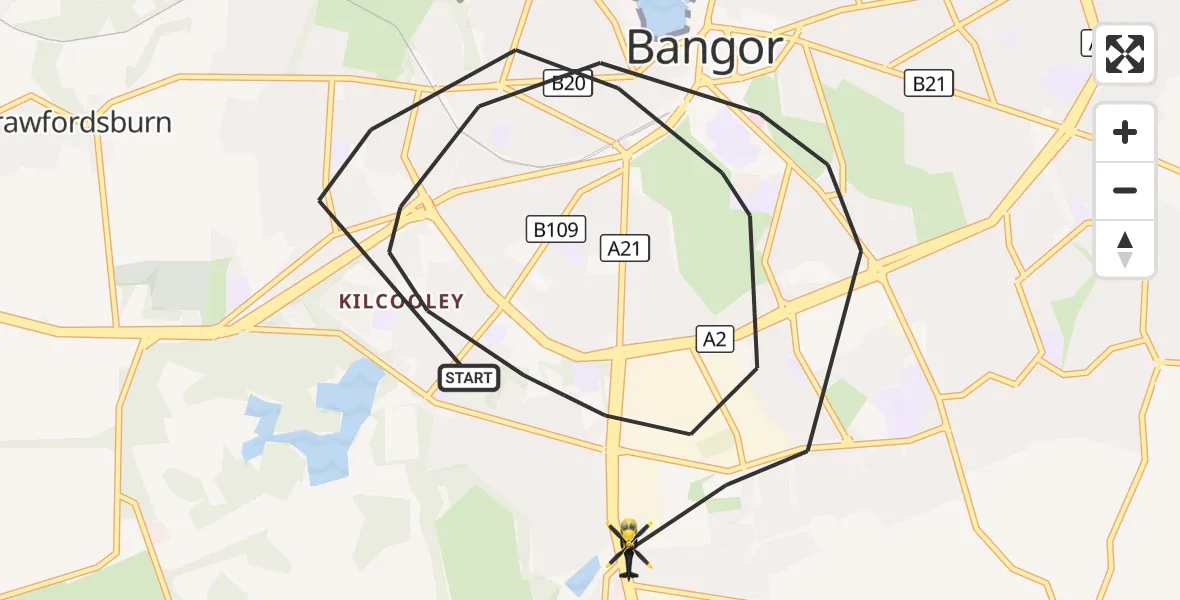 Flight route Police Helicopter Bangor - Conlig, 10 October 2026, 14:00