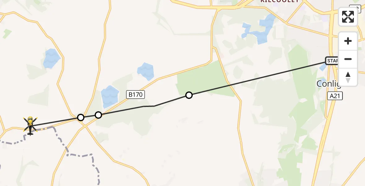 Flight route Police Helicopter Conlig - Dundonald, 10 October 2026, 14:05