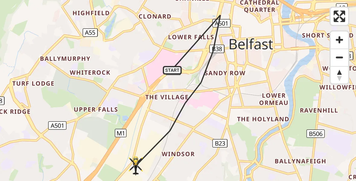 Flight route Police Helicopter Belfast City District - Belfast City District, 10 October 2026, 14:19