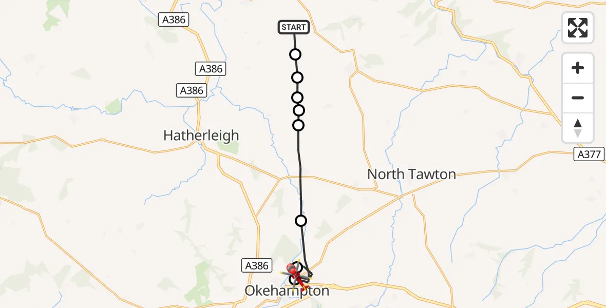Flight route Air Ambulance Helicopter Winkleigh - Okehampton, 10 October 2026, 14:21