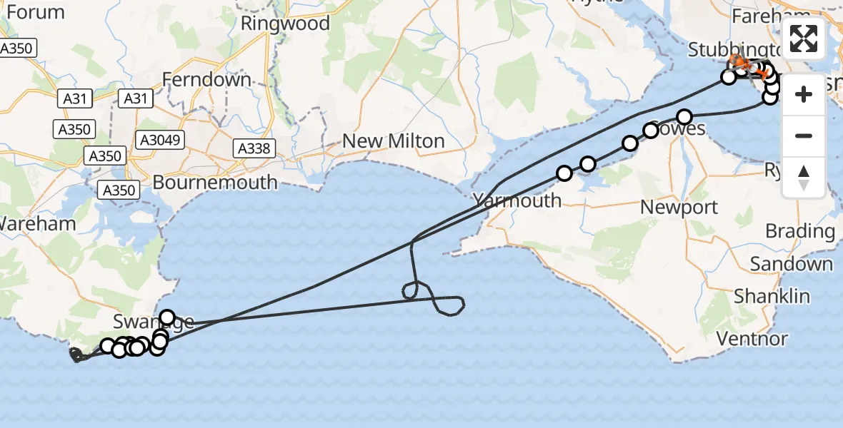 Flight route Coastguard Helicopter Solent Airport - Solent Airport, 10 October 2026, 14:22