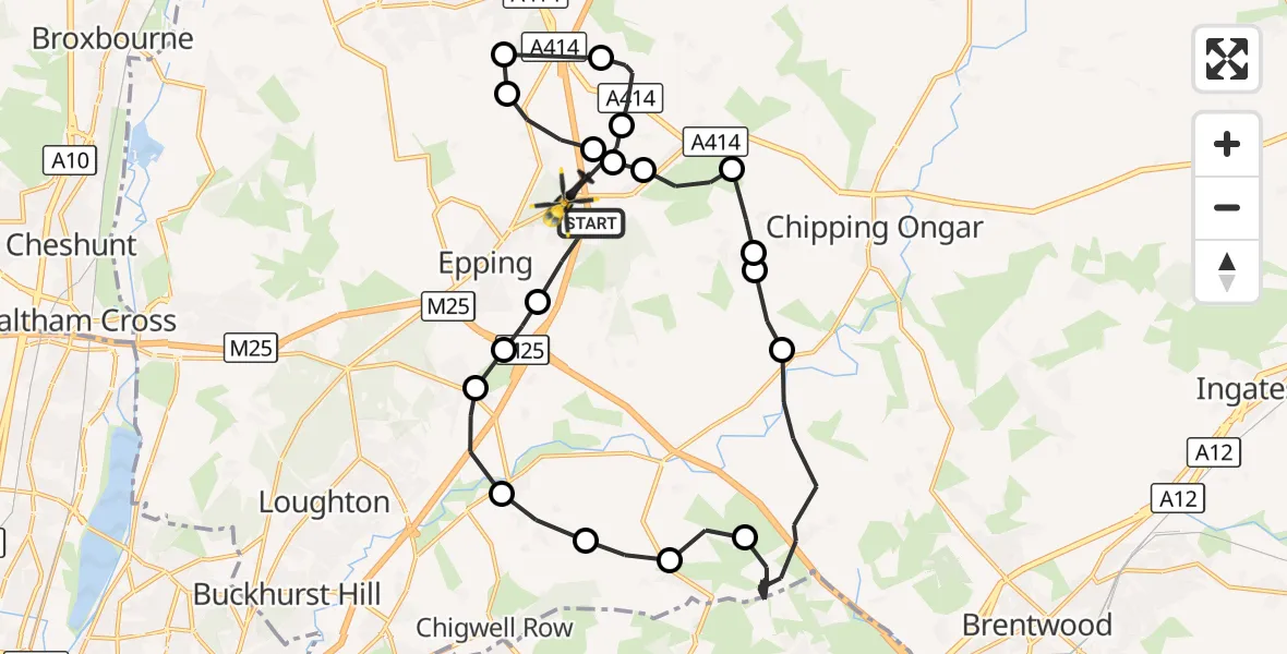 Flight route Police Helicopter Coopersale - North Weald Bassett, 10 October 2026, 14:23